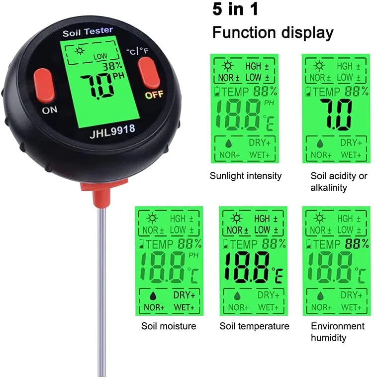 5 In 1 Bodem Test Pen Bodem Tester Bodem Ph Meter Bodem Ph Meter Temperatuur Licht Tester