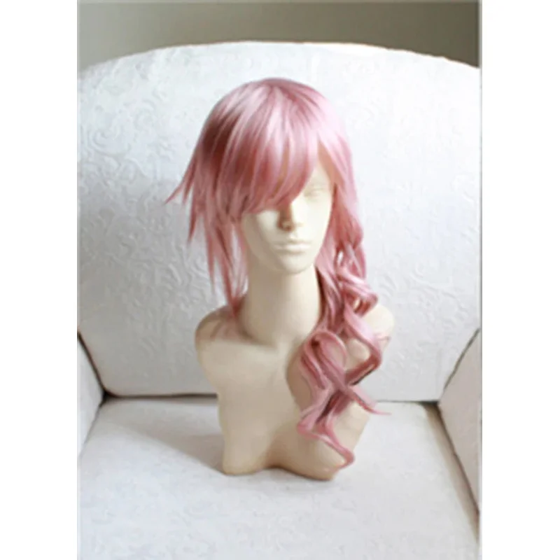 فاينل فانتسي FF13 البرق مختلط الوردي طويل مقاومة للحرارة الشعر تأثيري حلي شعر مستعار + غطاء شعر مستعار مجاني