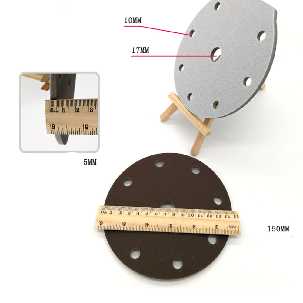 6 Inch 9 Hole Sponge Disc Red Sandpaper Abrasives Flocking Aluminum Alloy Mold Line Plastic Parts Sanding 150MM 300-2000 Grit