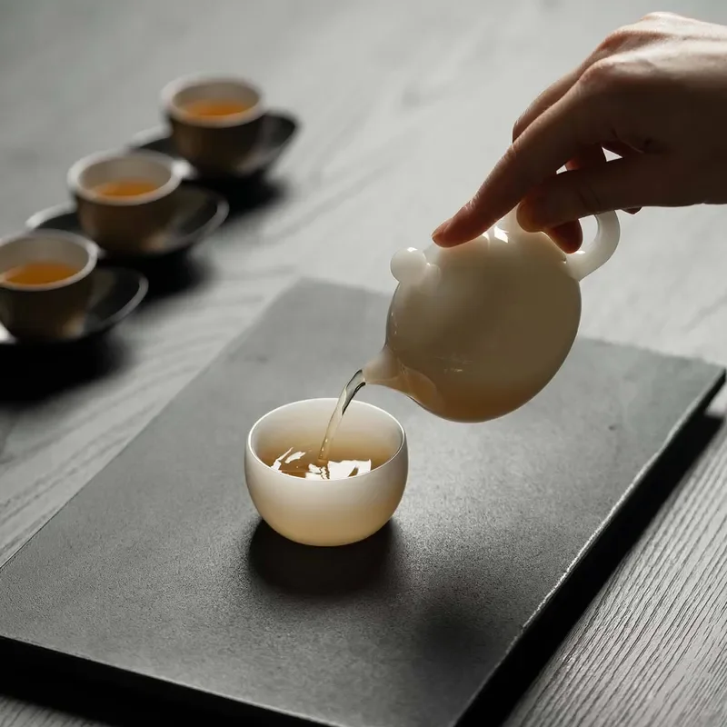 Dehua White Porcelain Xishi Teapot Ice Jade Glaze Kung Fu Tea Set with Built in Filter Ball Hole Handmade Ceramic Pot for