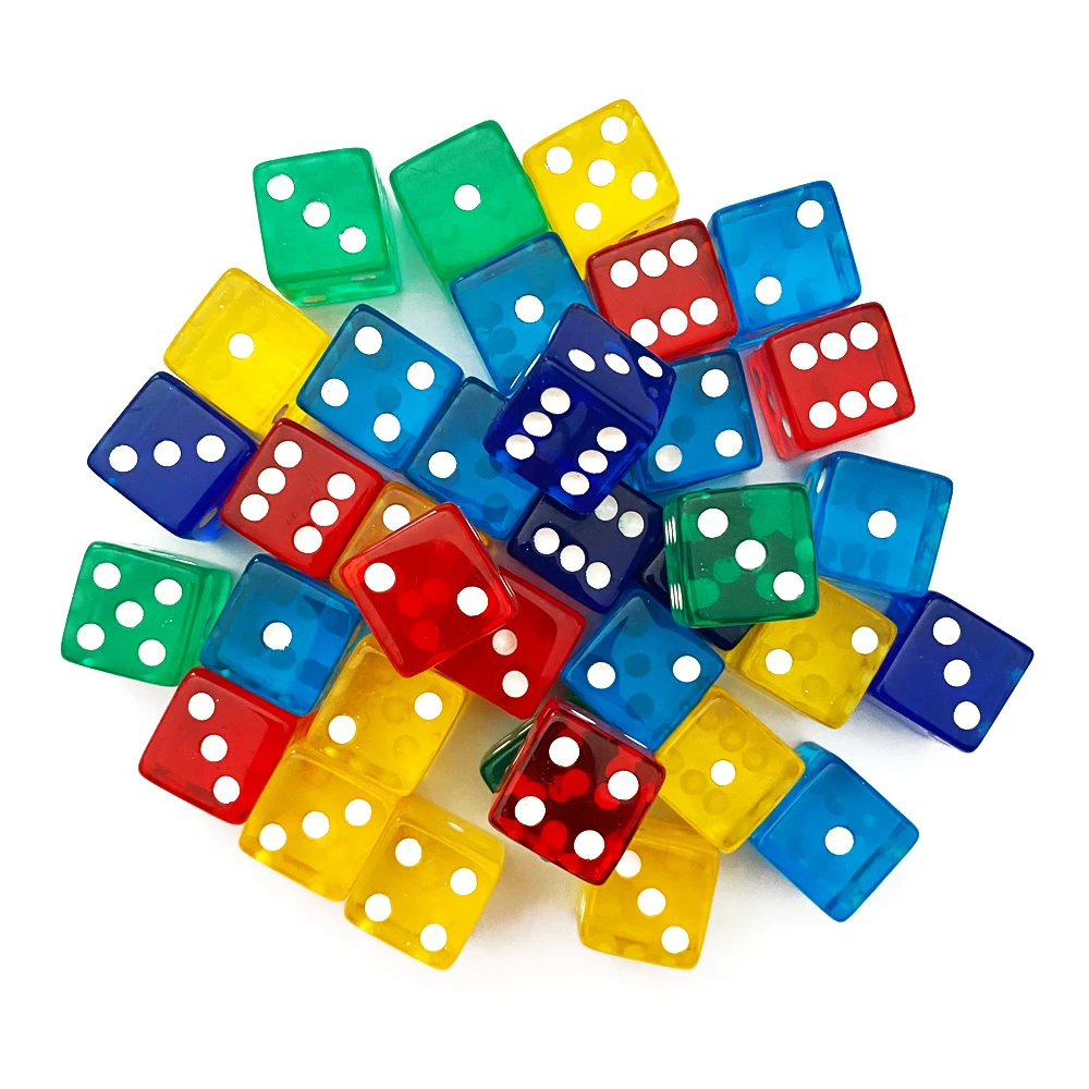 Lot de 10 dés acryliques transparents, 19mm, points blancs, coins carrés, haute qualité, boutique, barre de jeu, cubes Mahjong