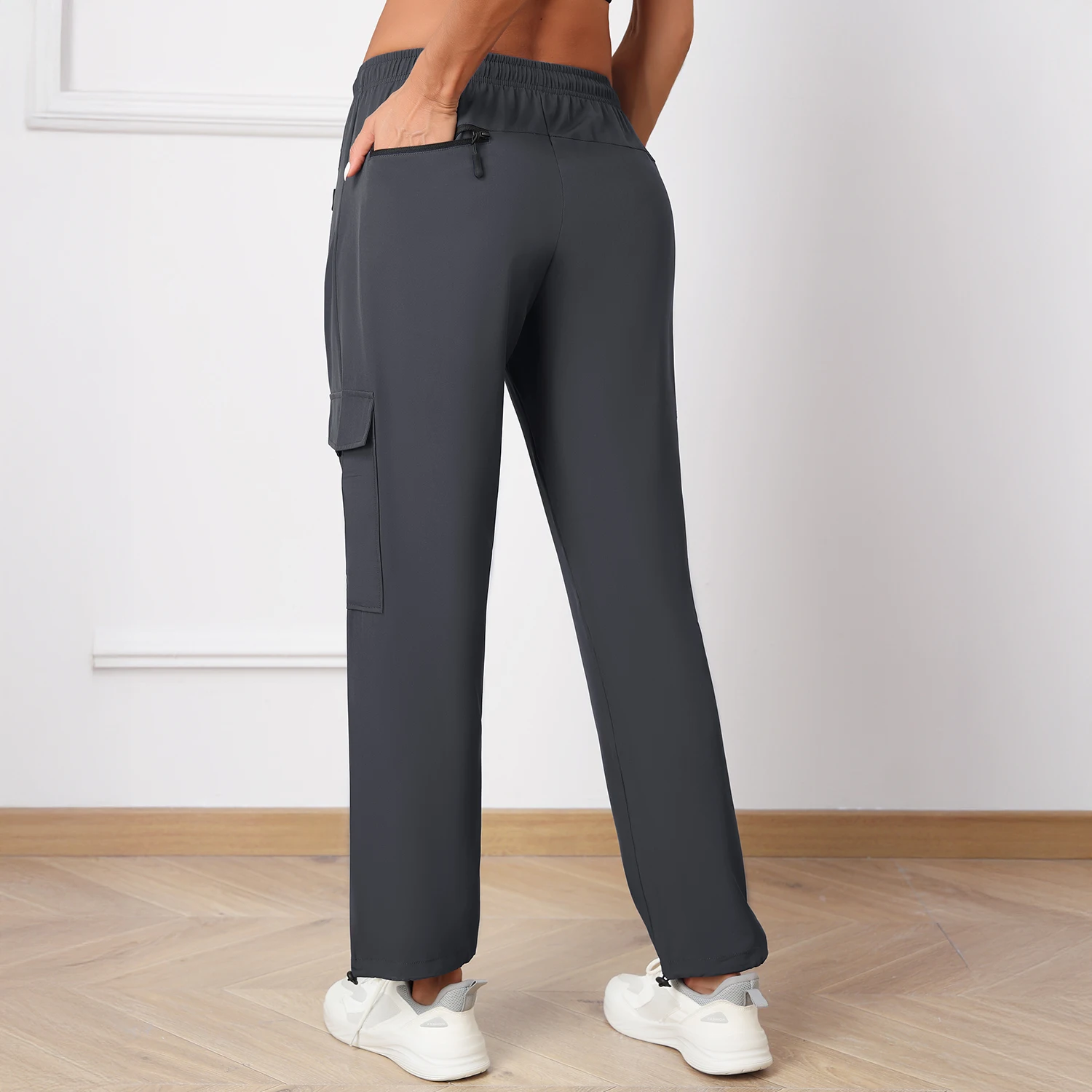 بنطال رياضي برباط للنساء مع جيوب وسحاب سريع الجفاف للجري والركض وصالة الألعاب الرياضية واللياقة البدنية #4