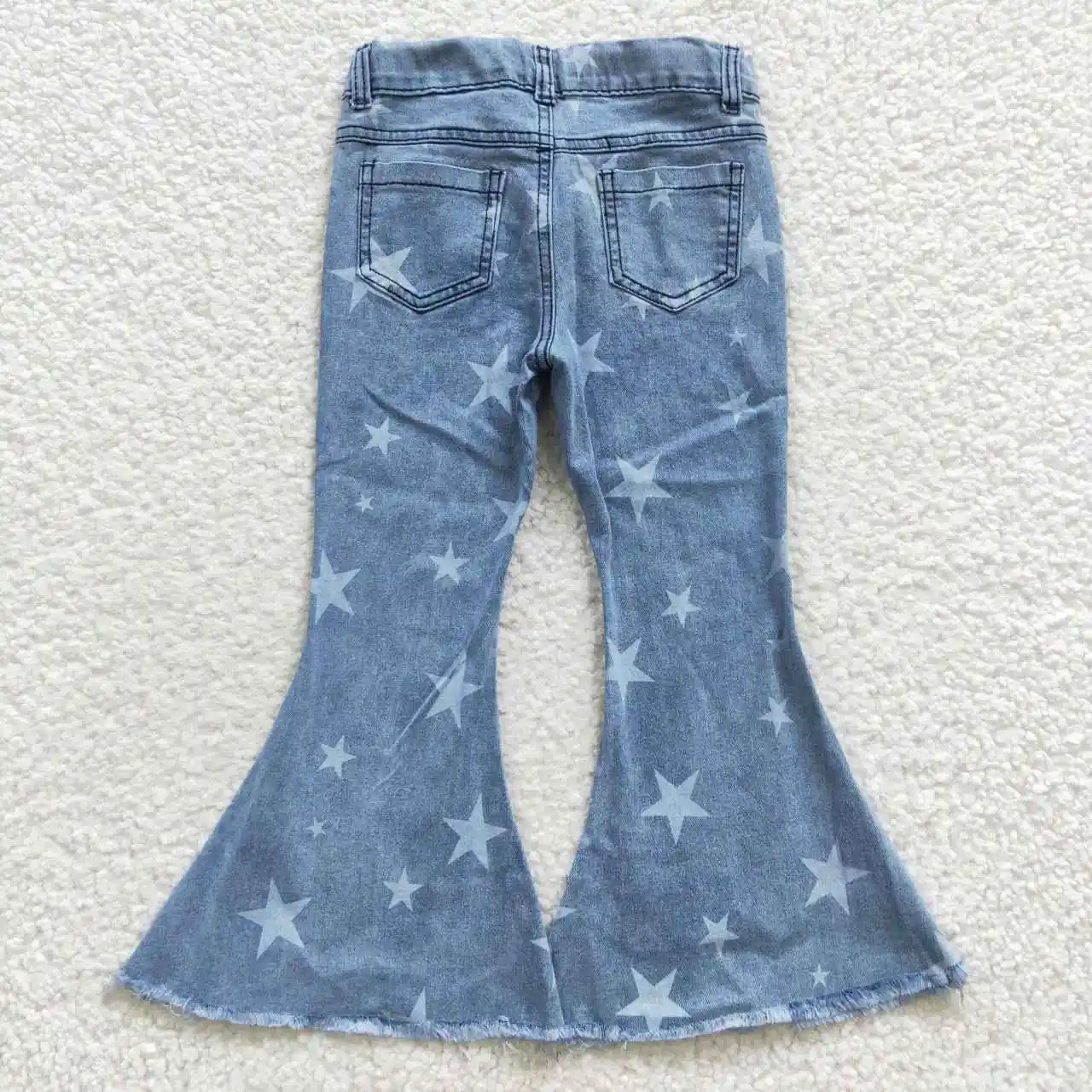 P0108 Baby Girls Clothes Summer Fashion Pants Blue Stars Demin Jeans Button Design Boutique