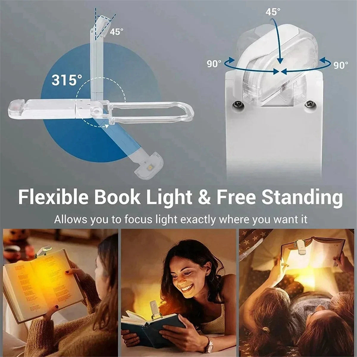

ABGV Mini Light Reading Clip Book Light Rechargeable Clip Bookmark Book Light LED Reading Light Portable Bedside Table Lamp,C