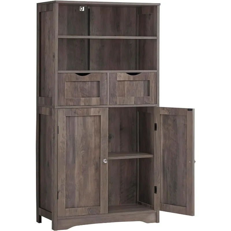 

Tall Storage Cabinet with 2 Drawers & Adjustable Shelves, Bathroom Cabinet with Doors, Cupboard, Floor Cabinet for Living Room