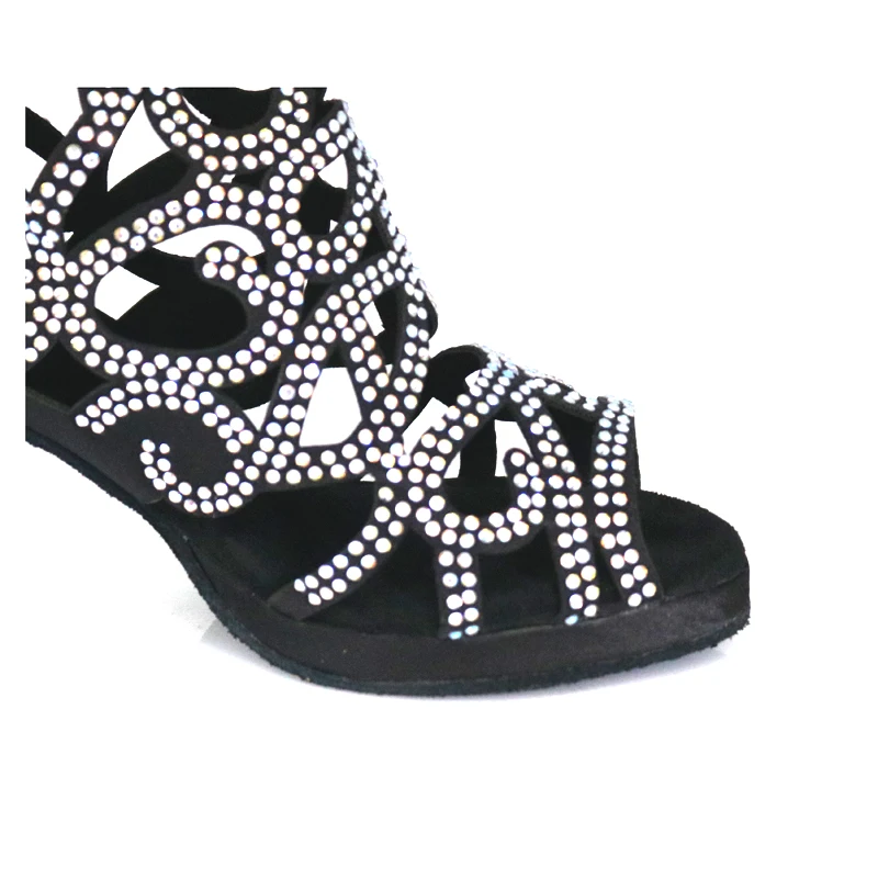 

Denim Latin Dance Shoes Adult Girls Mid-heel Cut-out Sandals Jazz Dance Shoes Soft Sole Square Dance Fishmouth Dancing Boots