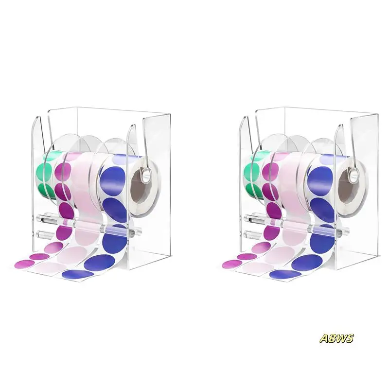 2 x verstellbarer Etikettenspender, Acryl-Aufkleber-Rollenspender, Aufkleber-Rollenhalter, transparente Etikettenhalter, 4 Scheiben