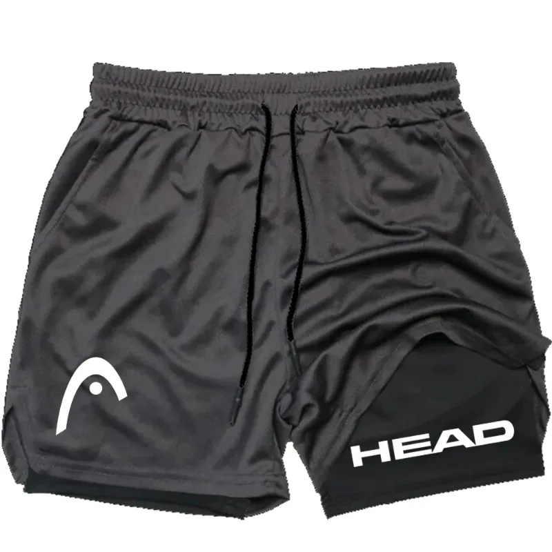 

2025 trendy street style fitness shorts for men, quick drying gym training, jogging, double-layer sports shorts