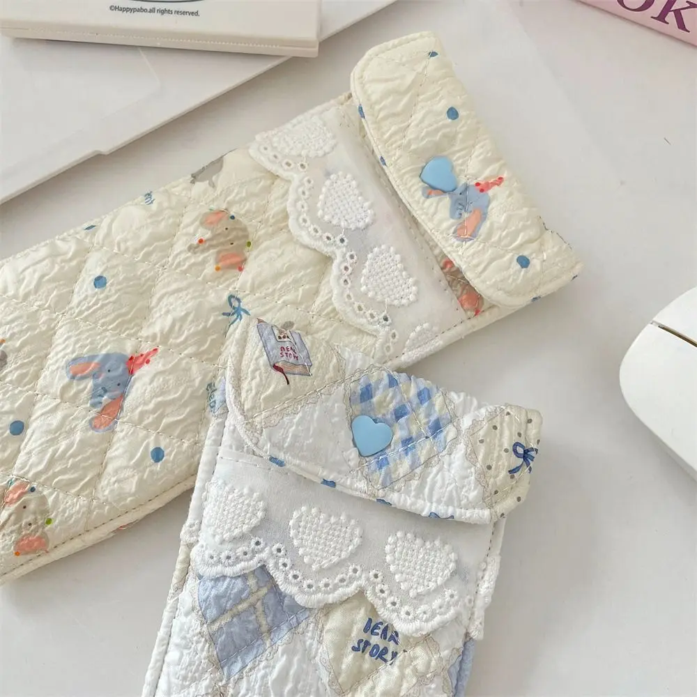 Korean Style Cotton Glasses Storage Bag Sweet Lace Heart Cute Pencil Case Multi-Functional Sunglasses Pouch Lipstick Bag Girls