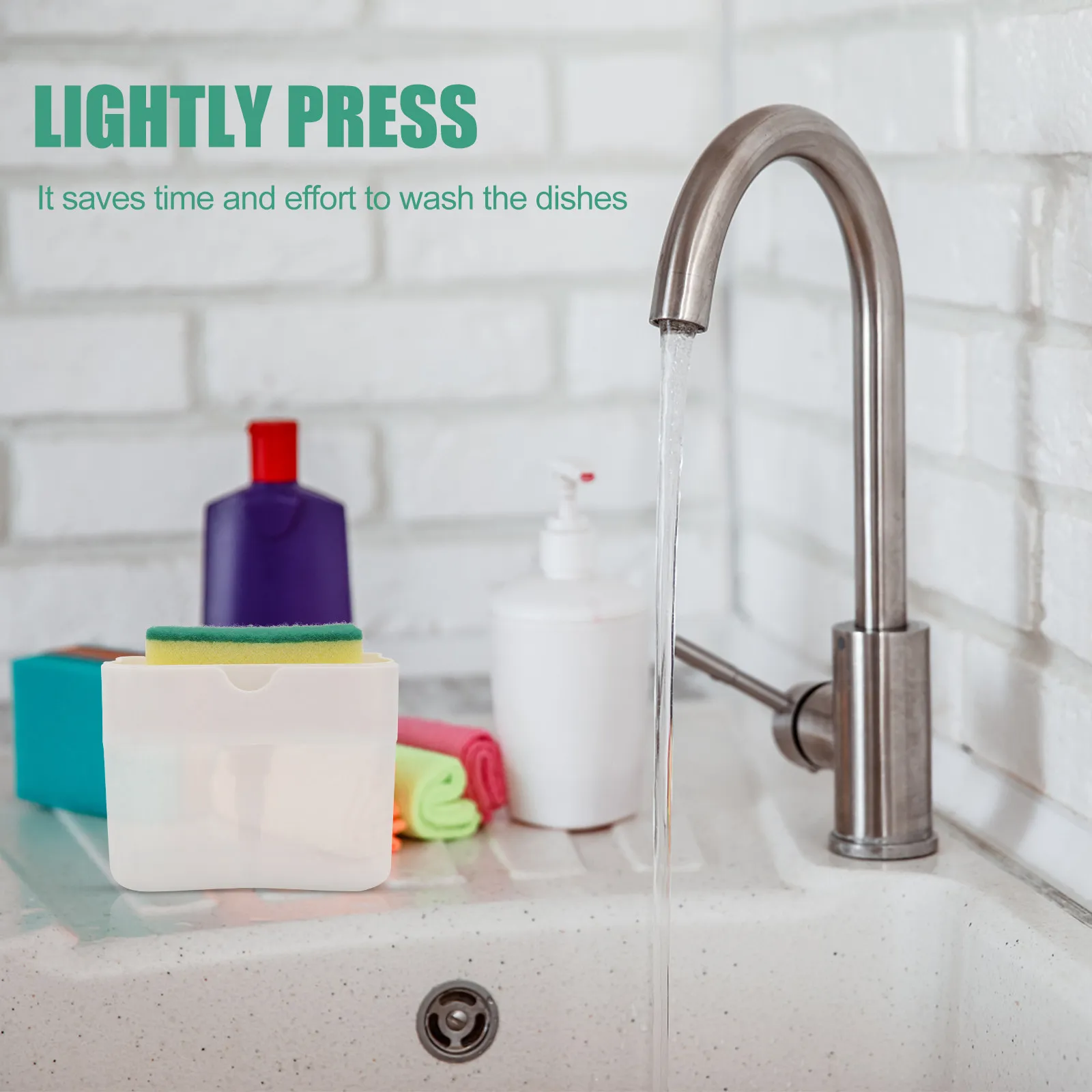 

2 комплекта: Дозатор для мыла и губки для кухни, ручной, практичный, с помпой-держателем, нажимной