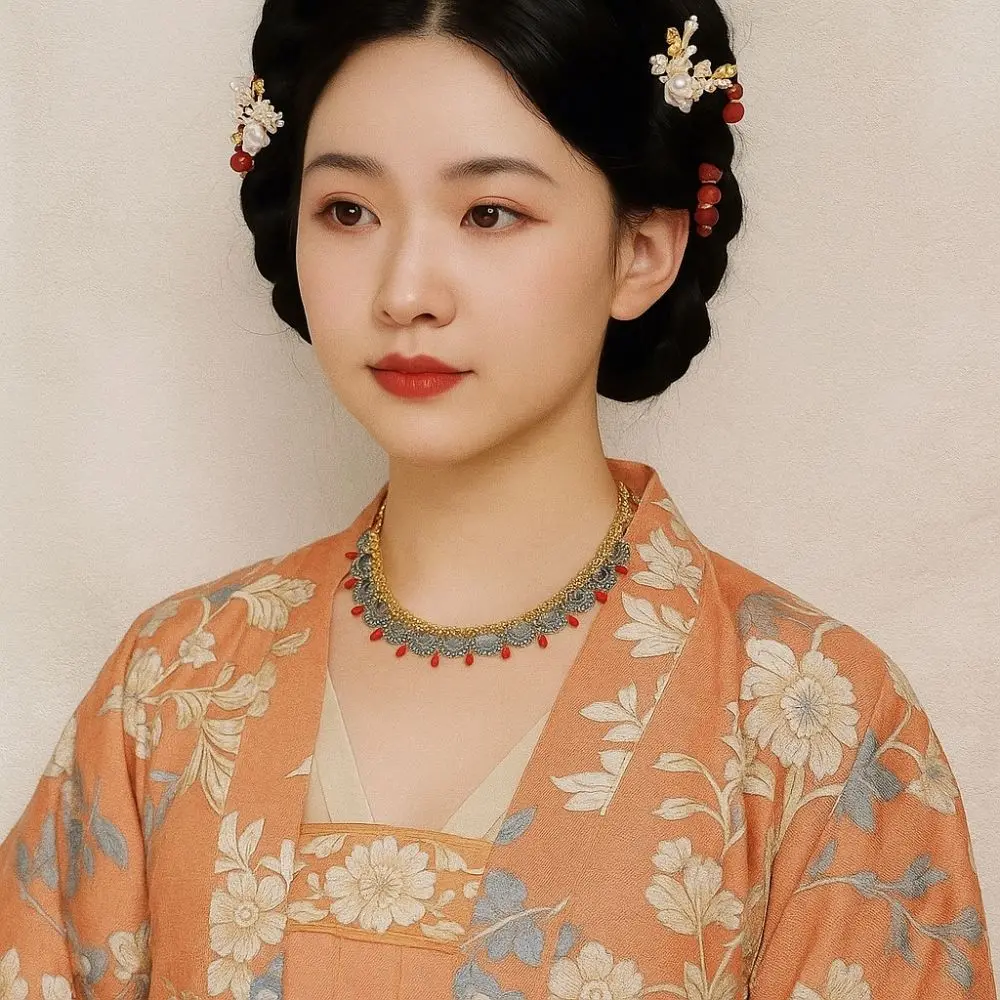 تانغ مينغ سونغ سلالة الخرز قلادة العرقية نمط Hanfu اكسسوارات النمط الصيني المختنق الحصان الوجه تنورة الملحقات #5