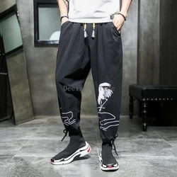 2024 new chinese style men wushu tang suit pants summer loose straight leg pants antique printing leisure cotton linen trousers