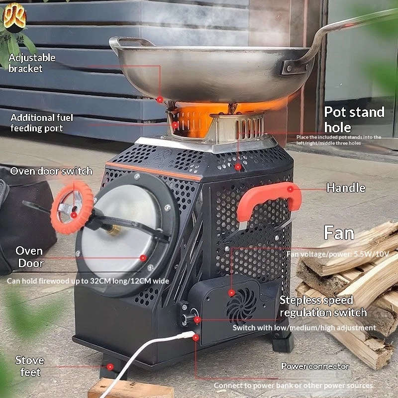 Smokeless Wood Burning Stove Portable Outdoor Camping Stove New Travel Model for Courtyard Rural