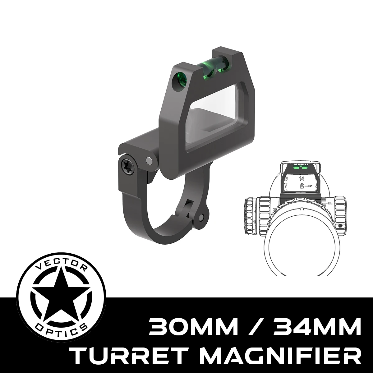 Vector Optics X-ACCU 30mm/34mm Quick-flip Scope Turret Mark Magnifier Mount Ring with Air Bubble Level For Riflescope