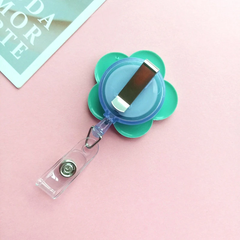 2023 New Flower Telescopic Buckle Creative Cute Cartoon Easy Pull Buckle Portable And Practical Work ID Card Lanyard Clip