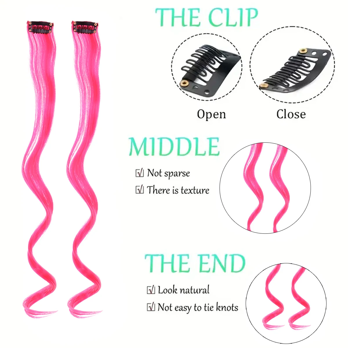 وصلات شعر صناعية مع مشبك واحد مقاومة للحرارة قطعة شعر قوس قزح للأطفال النساء طويل مجعد متموج نمط ملون جيد 2026