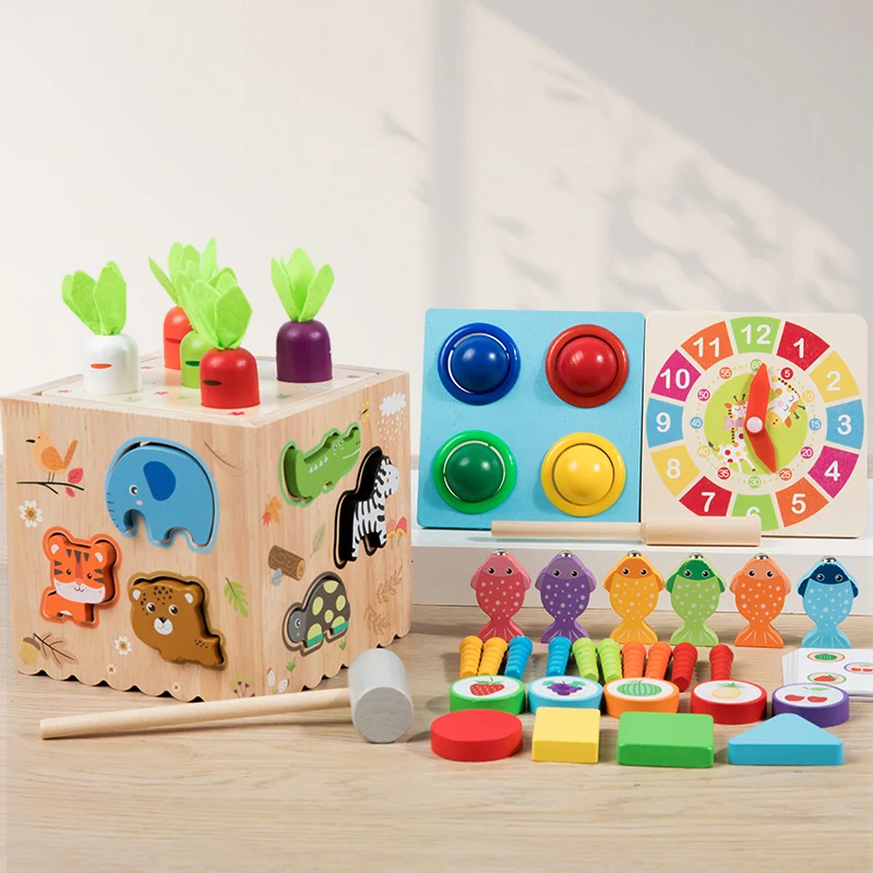 Puzzle Interactif Montessori en Bois 8 en 1 en Forme de Carotte, Jouet Sensoriel d'ApprentiCumbria Précoce pour Enfant de 3 à 6 Ans, Variable de Documents