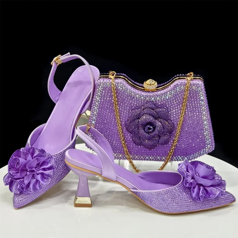 

Summer Fashion Women Sandals Shoes And Purse To Match Set Nigeria Style PU With Stone Pumps Shoes And Bag Set For Occasion