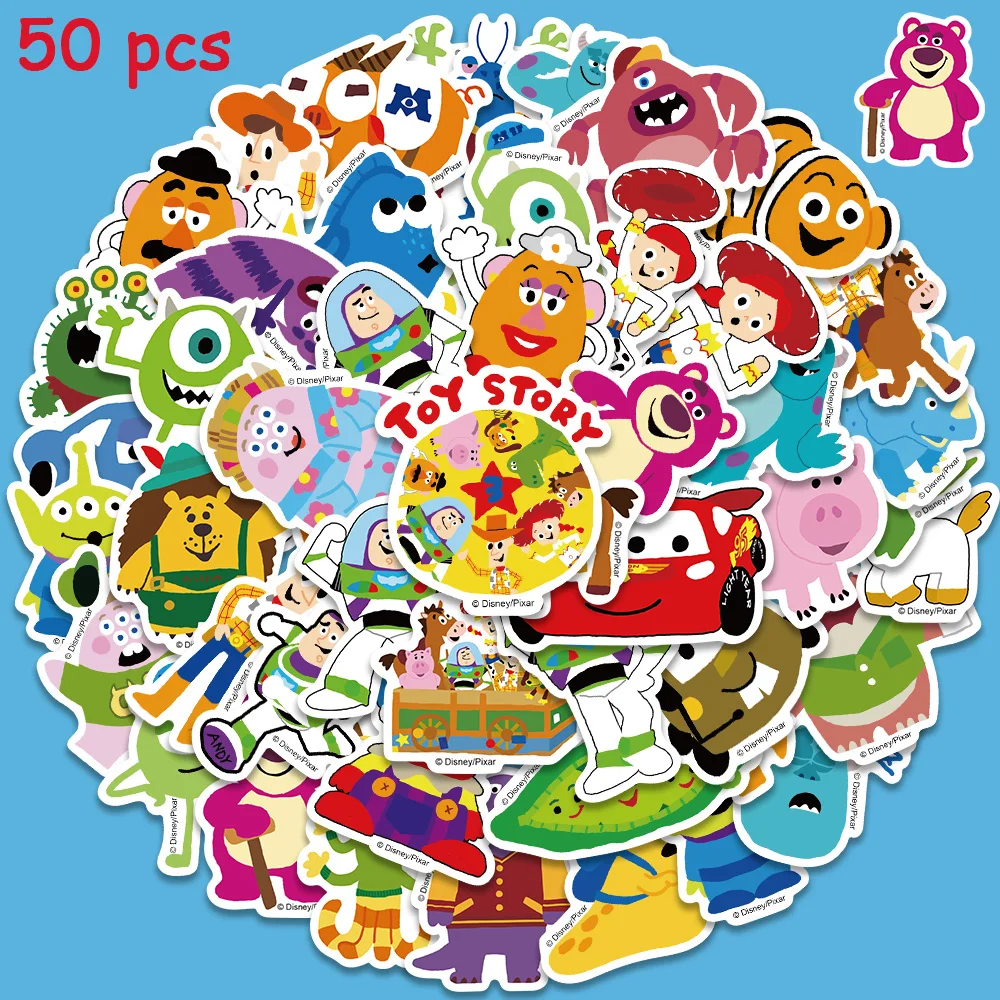 50pcs Disney Pixar Animation Lots-o\'-Huggin\' Bear Lightning McQueen Stickers Graffiti Decals For Kids Laptop Luggage Sticker