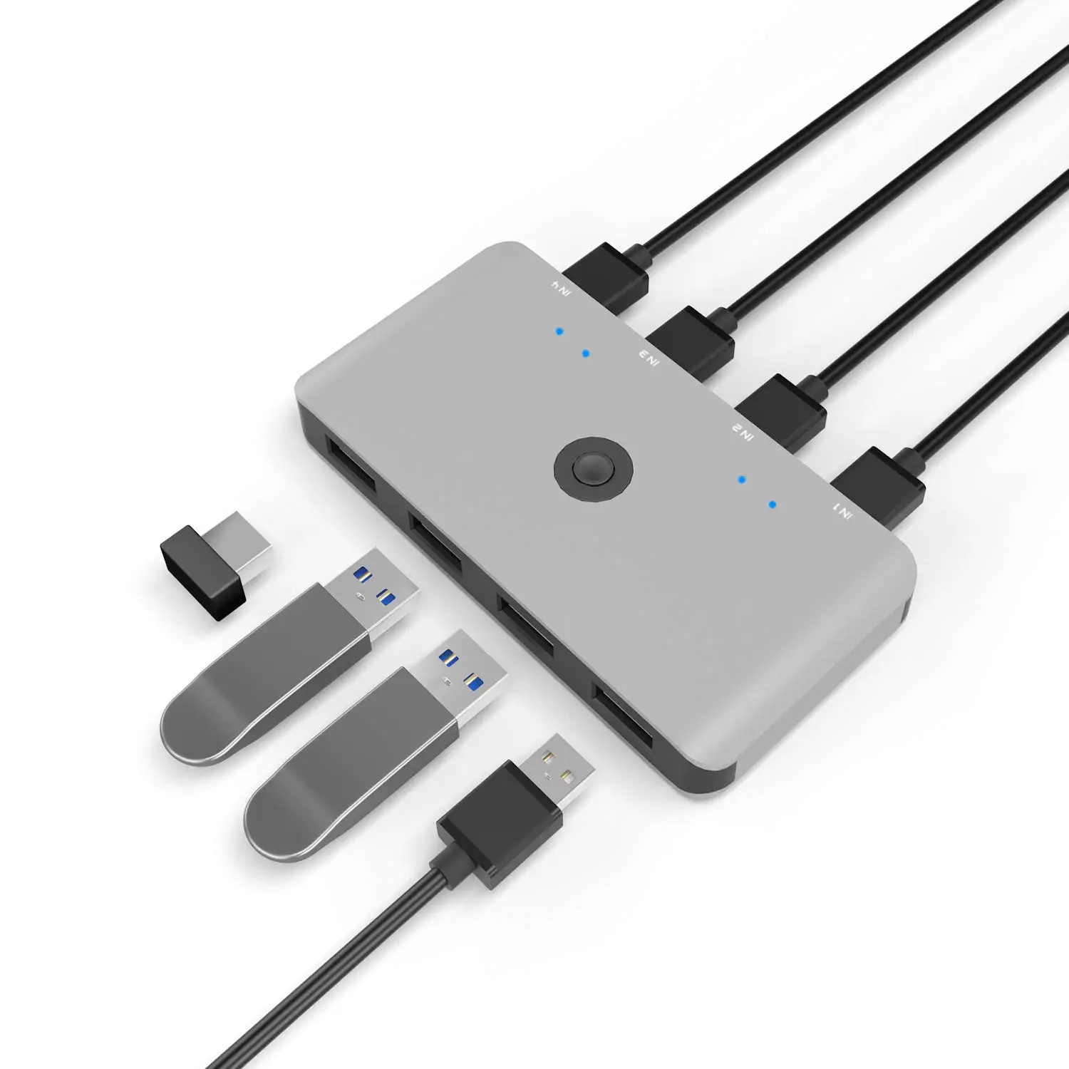 USB Switch Selector for 4 Computers, 4 in 4 Output USB 2.0 Sharing KVM Switcher Box Adapter for Mouse, Keyboard, Scanner