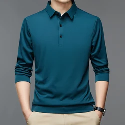 Spring Autumn Polo-neck Casual Fashion T-shirt Male Long Sleeve Solid Color All-match Bottoming Tees Hombre Pullover Tops Men