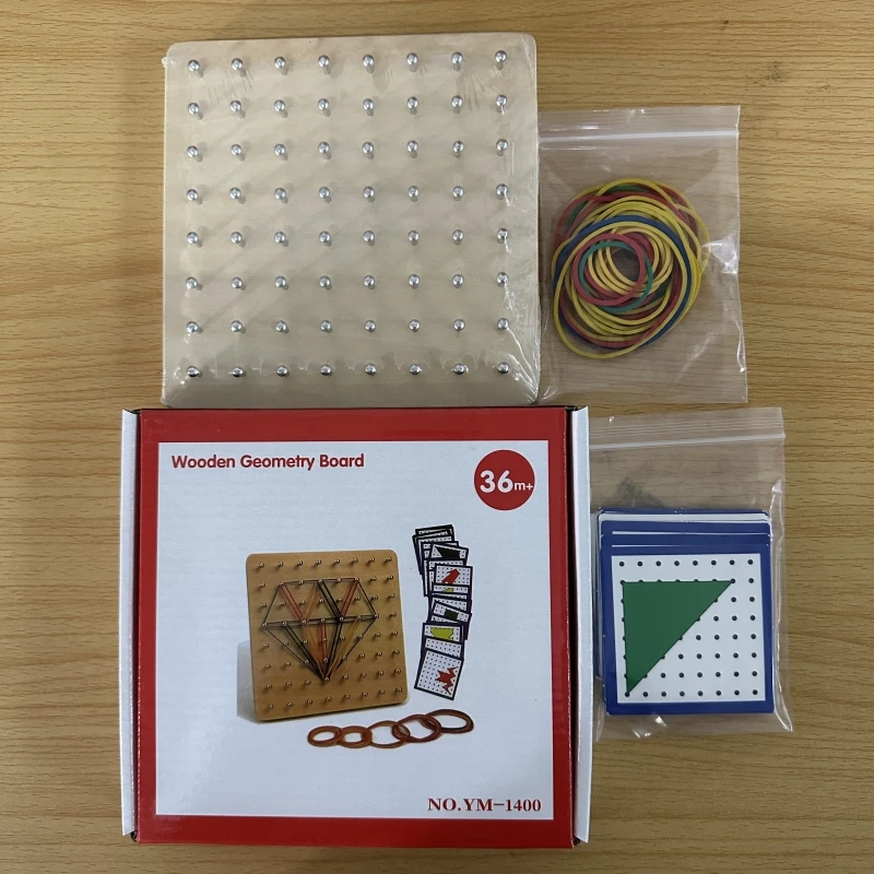 Montessori Geoboard houten speelgoed met 24-vormige kaarten, ontwikkelt wiskundevaardigheden en creativiteit van kinderen, STEM-leren