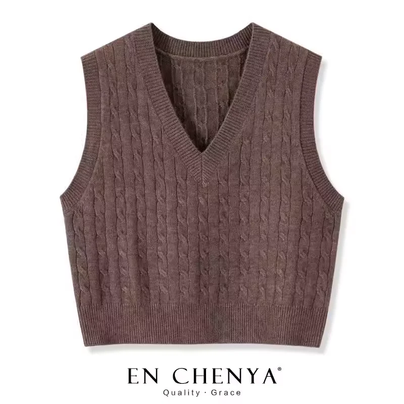 

Женский вязаный жилет с V-образным вырезом, однотонный, с узором косы, для осени и зимы, модный, повседневный, ветрозащитный, топ-куртка