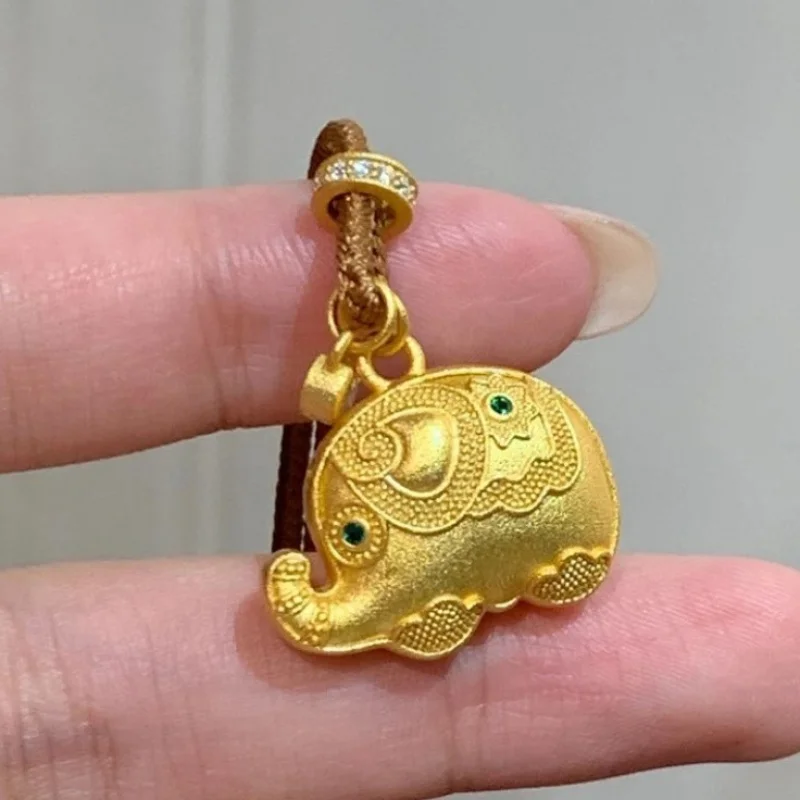 

Чистое серебро 925, золотисто-желтый, Дуньский слон, древнее песочное золото, благоприятное и счастливое, длинная цепочка для свитера, маленькая эльфа