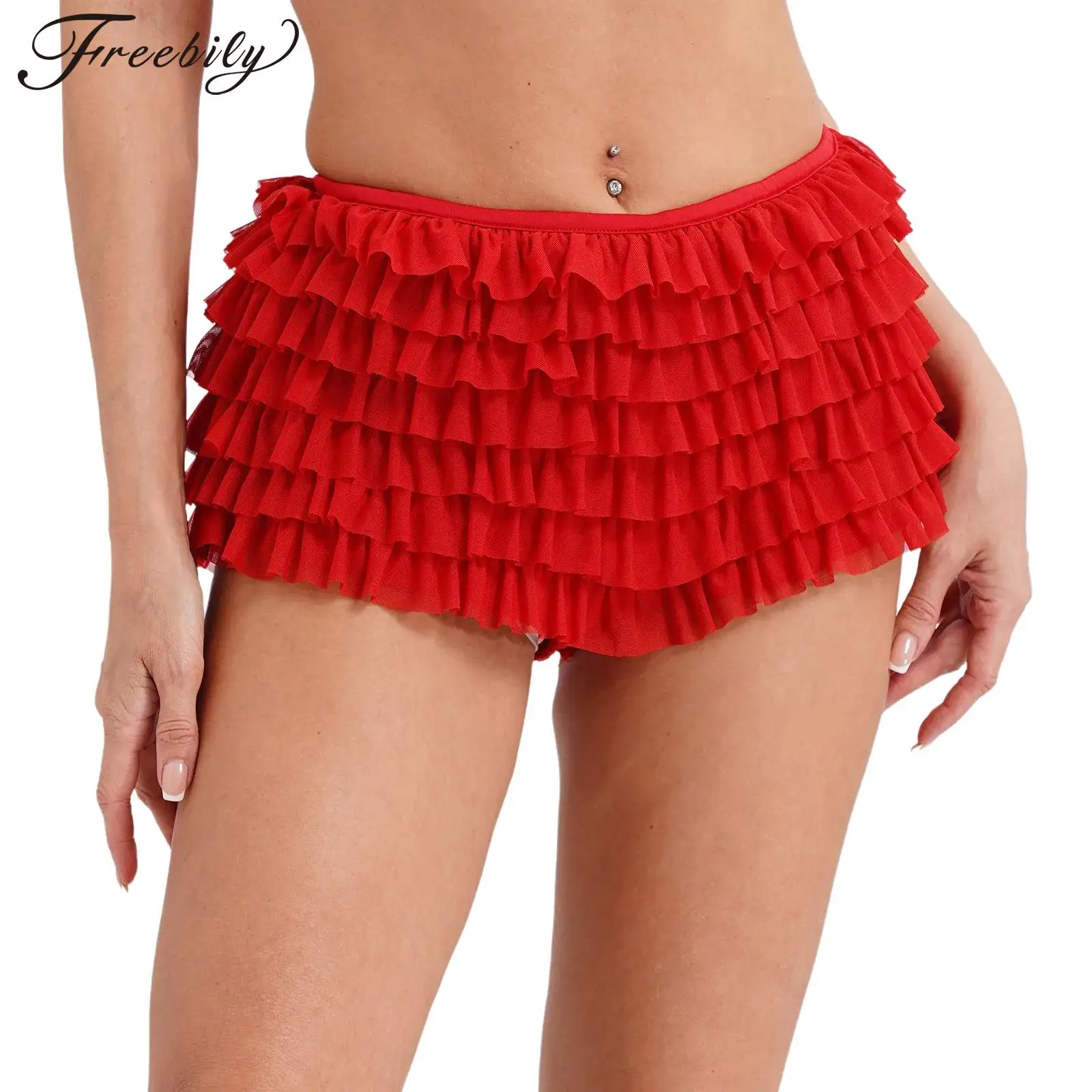 Women Sexy Ruffled Hot Shorts Casual Summer Tiered Mesh Ruffles Bowknot Short Pants Vacation Beach Nightclub Streetwear Bloomers