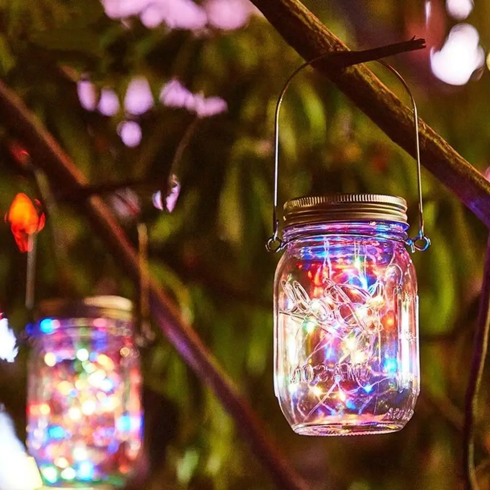 30LED Mason Jar Lid Lights Waterproof With Handles Solar Fairy Lights Solar Charging Hanging Style String Lights