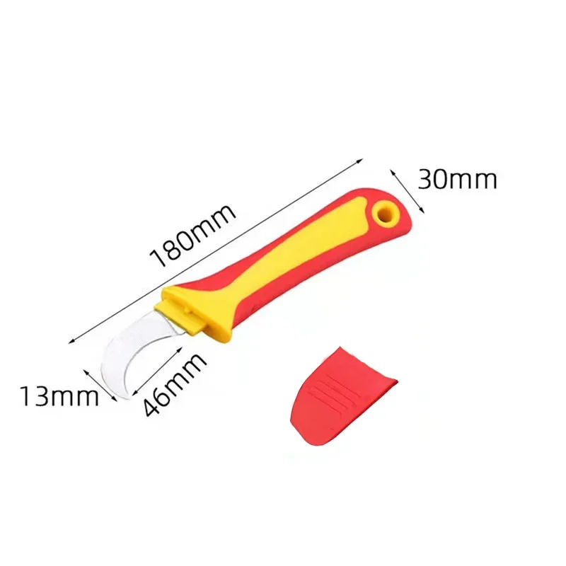 Isoliertes Messer für Elektriker, Abisolierer, Kabelabisolierschere, Gerade und gebogene Klinge, Gummigriff – Detail 2