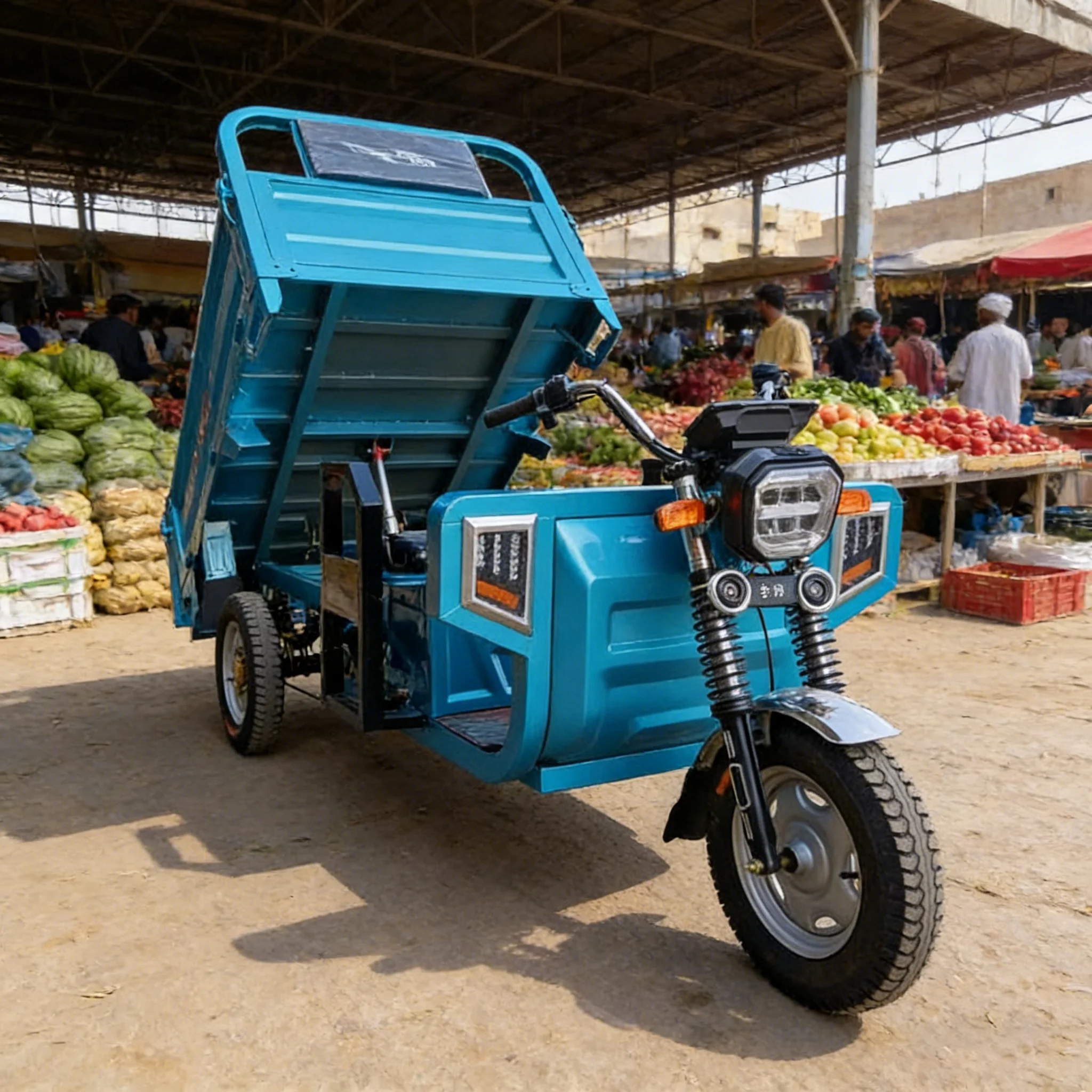 Triciclo Eléctrico de Carga Impermeable de 2000W, Capacidad de Carga de 1000kg, Descarga Automática, para Uso Industrial y Agrícola en Exteriores