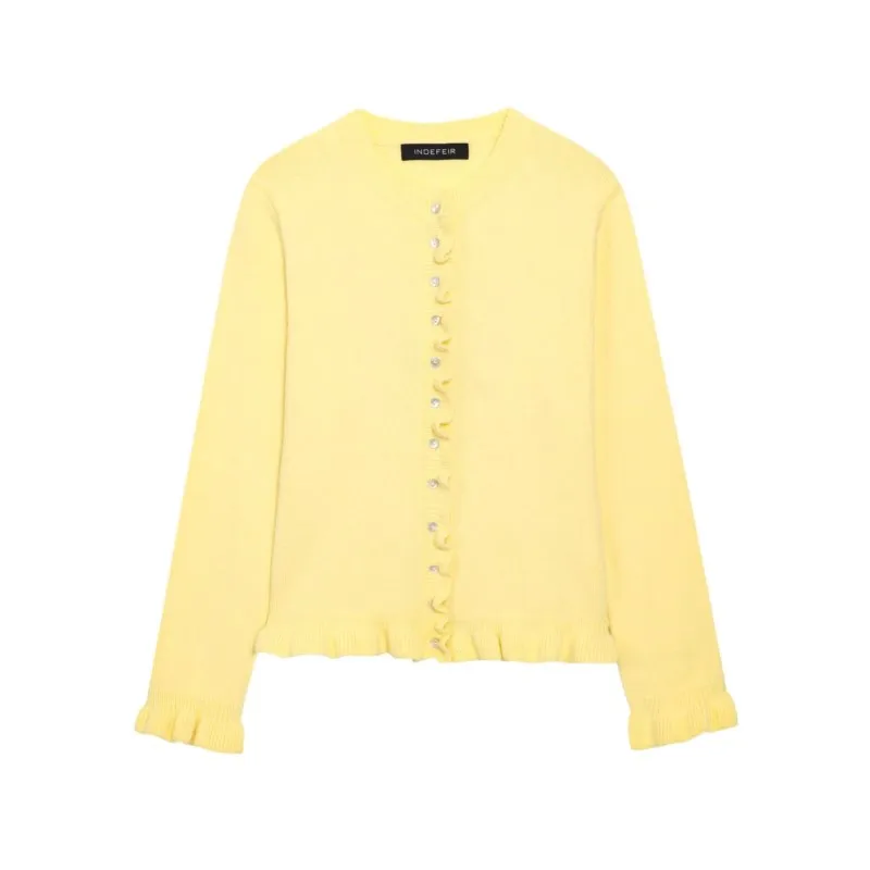 

HipSeam Women Ruffled Knit Cardigan Autumn Knitting Simple Plain Women's Coat Knitted Cardigan With Button Female Coat