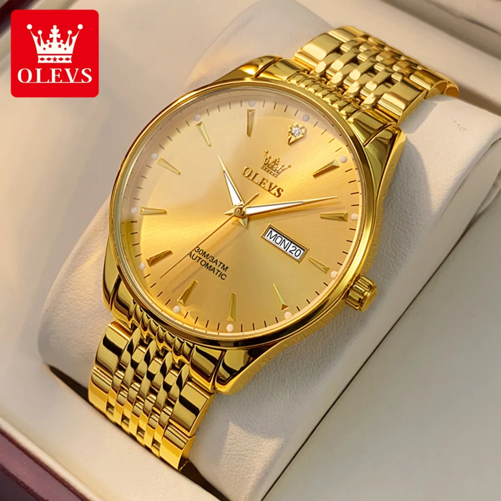 

OLEVS 6635, мужские часы, роскошные механические часы с автоматическим механизмом, большой циферблат, календарь, оригинальные светящиеся водонепроницаемые часы