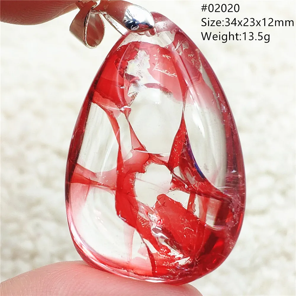 Natural Red Limonite Phantom Quartz Pendant Necklace Red Phantom Women Limonite Pendant Clear Bead Jewelry AAAAA