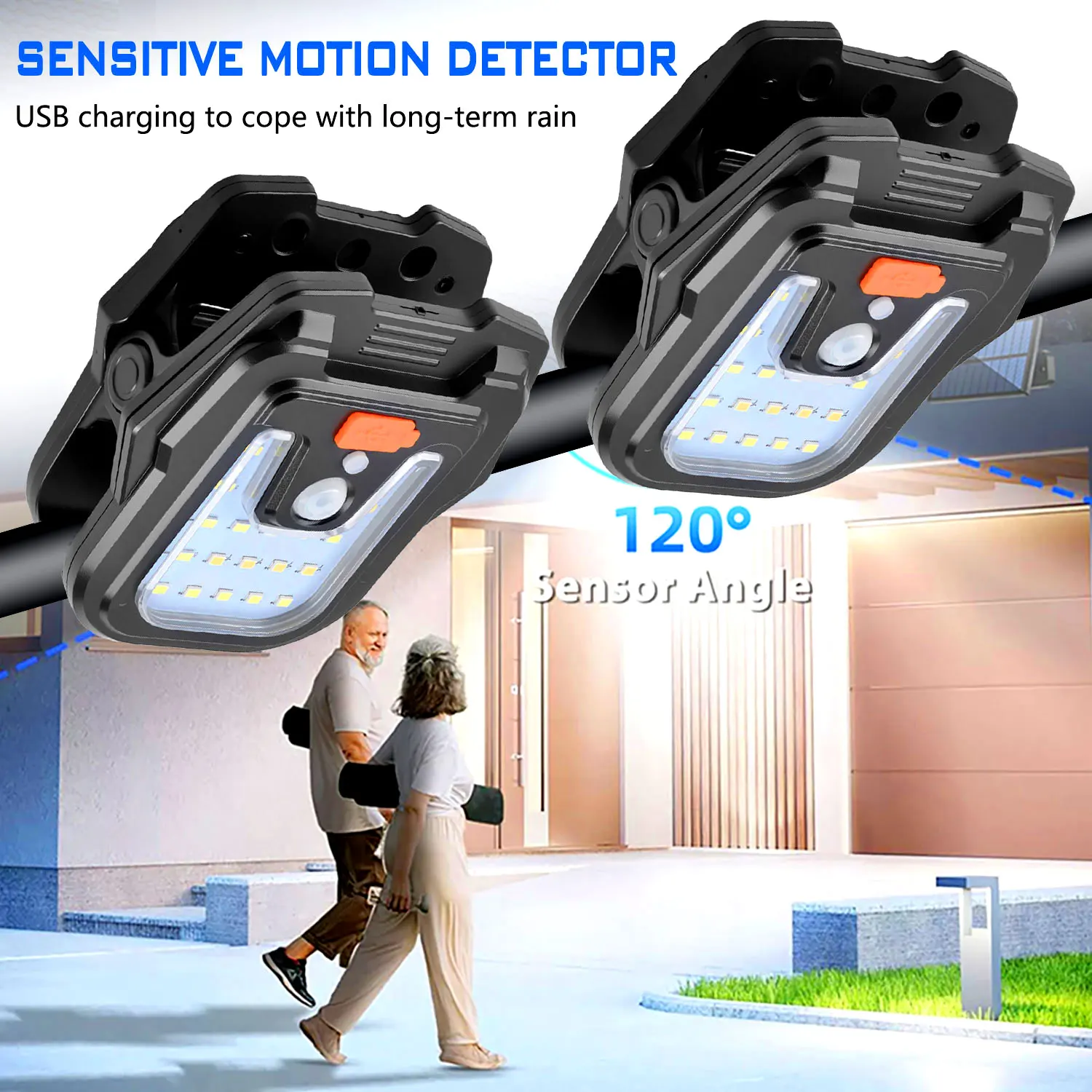 Portable IP65 Waterproof  New Clip On Outdoor Solar Motion Lights 4 Light Mode Motion Sensing Solar Powered Security Light