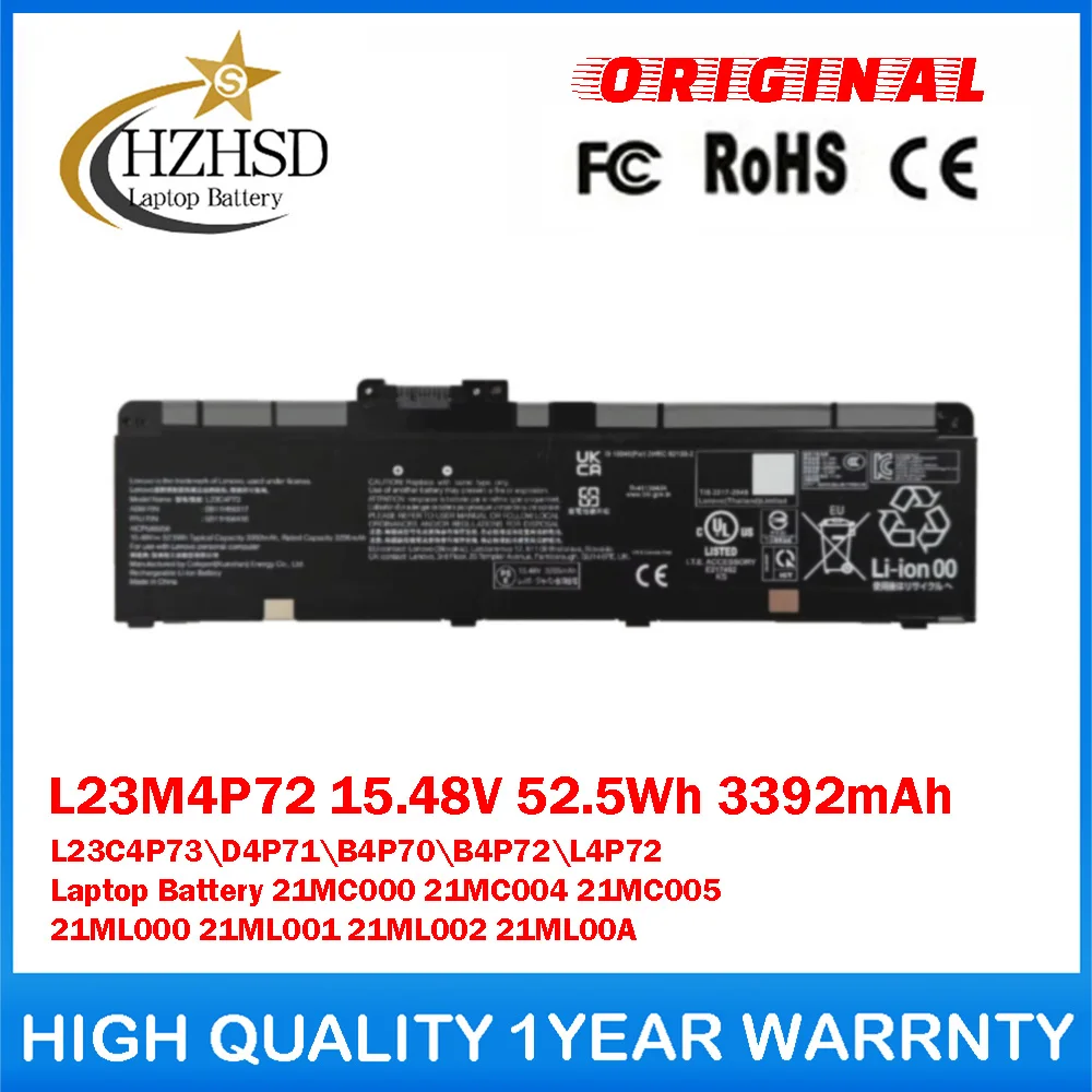 L23M4P72 15.48V 52.5Wh 3392mAh L23C4P73\D4P71\B4P70\B4P72\L4P72 Genuine Original Laptop Battery For Lenovo 21MC000\4\5 21ML000