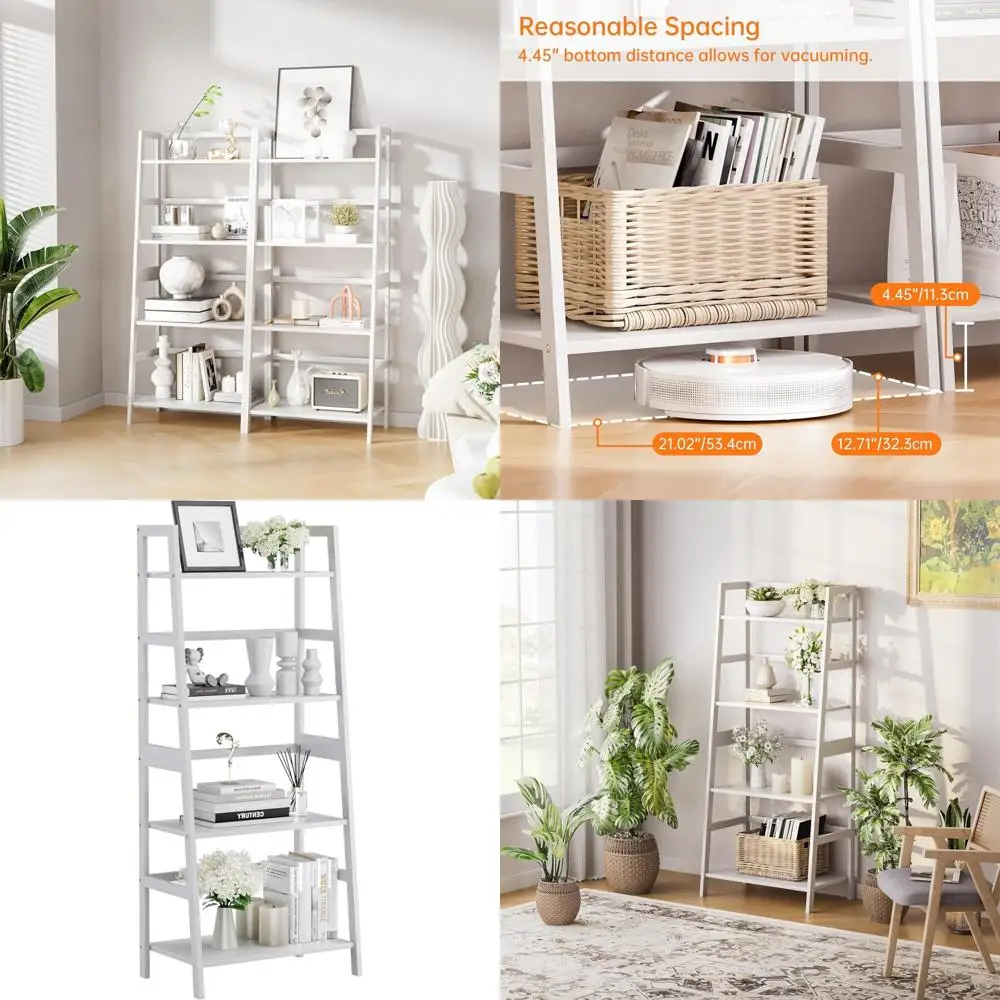 

4-ярусная бамбуковая книжная полка, напольная стеллажная система для дома, офиса и ванной комнаты, белая