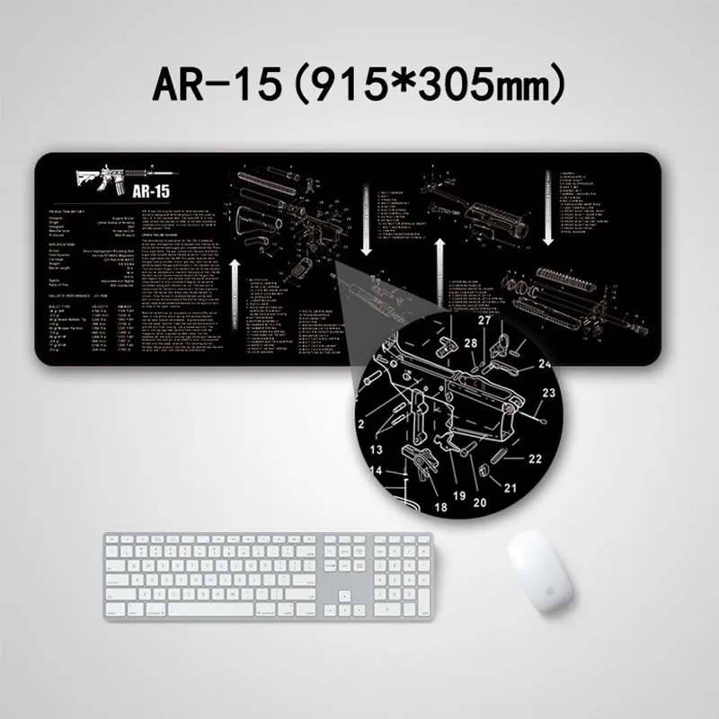 AR15 AK47 Gun Cleaning Rubber Mat with Parts Diagram Instructions Mouse Pad for Glock Smith Colt 1911 Beretta 92 Sig Sauer P320