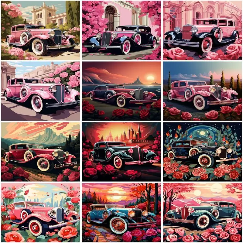 

CHENISTORY Vintage Car Flower Pictures By Numbers Landscape Diy Frame Painting By Numbers On Canvas DIY Home Decoration Gift