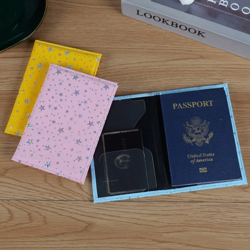 Stars Pattern Passport Holder for Girls Women Travel Wallet with Inner ID Credit Card Slot Passort Cover Case Protective