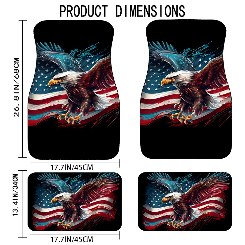 

4pcs American Flag Patriotic Eagle Pattern Car Floor Mats, Comfortable Crystal Velvet Vehicles Floor Mats, Front & Rear Full Cov