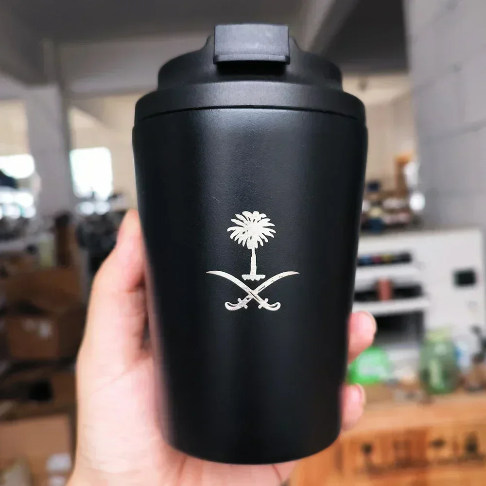 The National Emblem of Saudi Arabia Logo Stainless Steel Cup Vacuum Flasks Outdoor Hot Cold Drink Coffee Mug Wholesale Custom