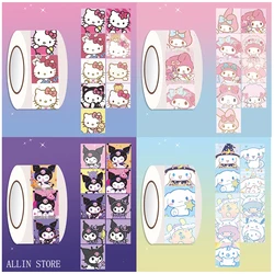 120/200/500pcs Kawaii Sanrio Thank You Stickers Roll Hello Kitty Kuromi Cartoon Sealing Labels Decals Cute Kids Reward Sticker