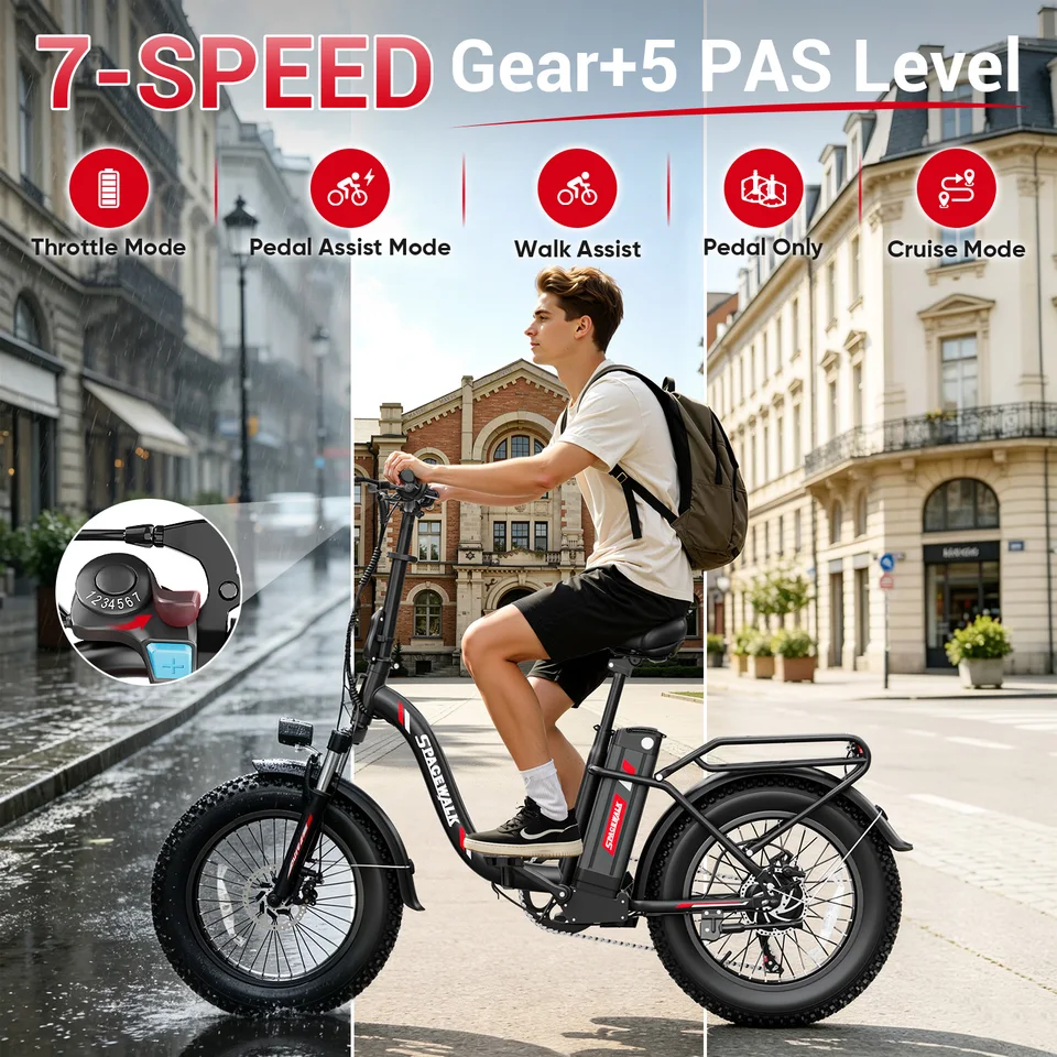 Spacewalk 1500W Peak Motor Fat Tire Electric Bike for Adults 20x4.0 Folding E-Bike 48V 15Ah Electric Bicycle Removable Battery with NFC Unlock 28MPH Long Range 45-60 Miles 7-Speed Gears 5 PAS UL2849 image 5