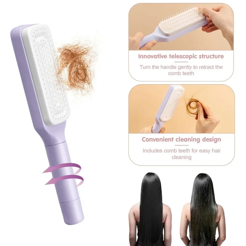 

Rotatable Self Cleaning Hair Brush Telescopic Massage Airbag Combs Retractable Bristle Hair Brush Anti-Static Sclap Massage Comb