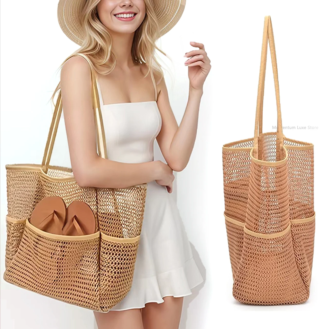 

Большая сетчатая пляжная сумка с несколькими карманами, водонепроницаемый органайзер для полотенец для плавания, дорожная сумка для хранения на молнии, женская сумка