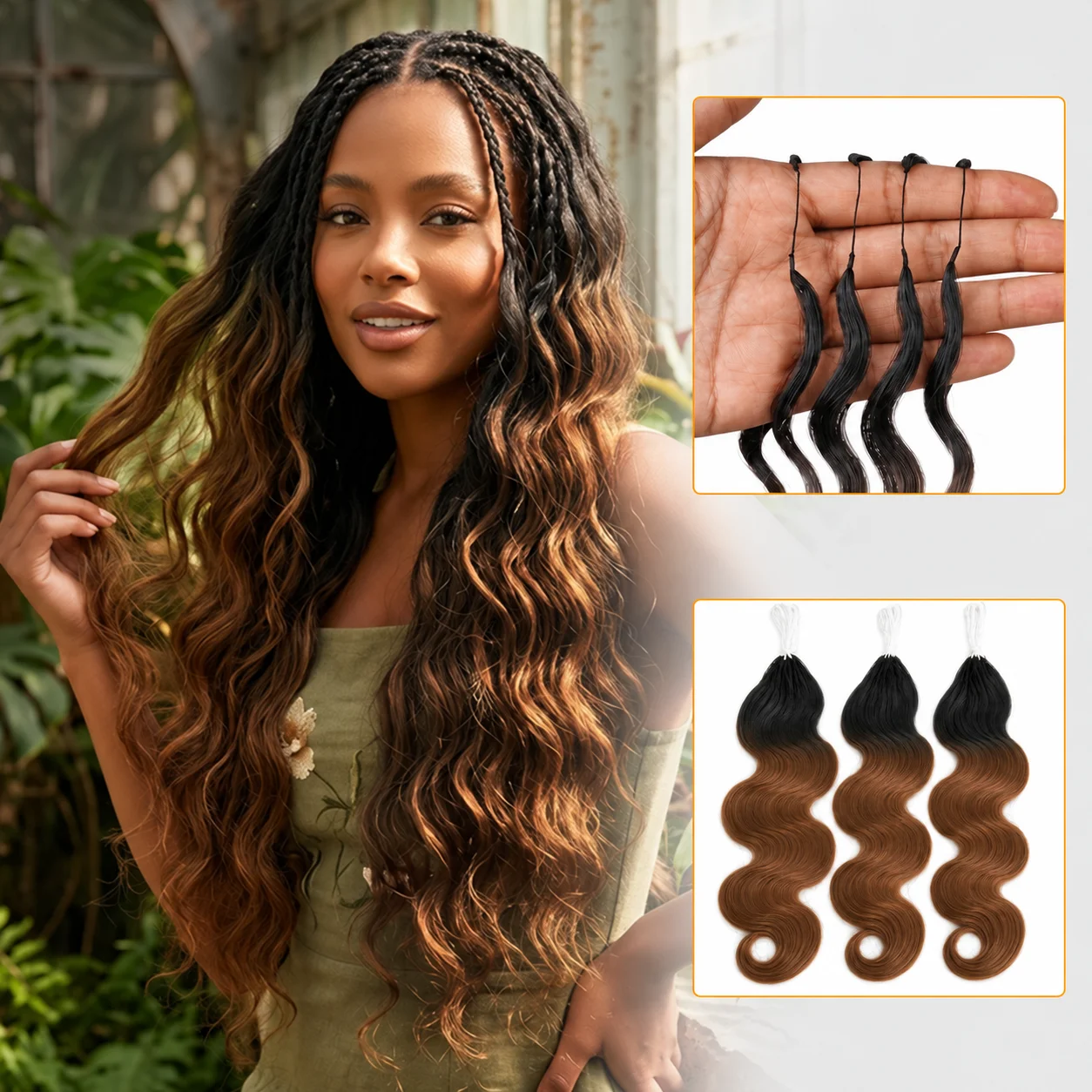 T1B/30 TB30 Ombre Highlight 12A Human Hair Body Wave Crochet Extensions Miracle Knots Feather Invisible Knotless Pre Separated Boho Braiding Hair Natural Look