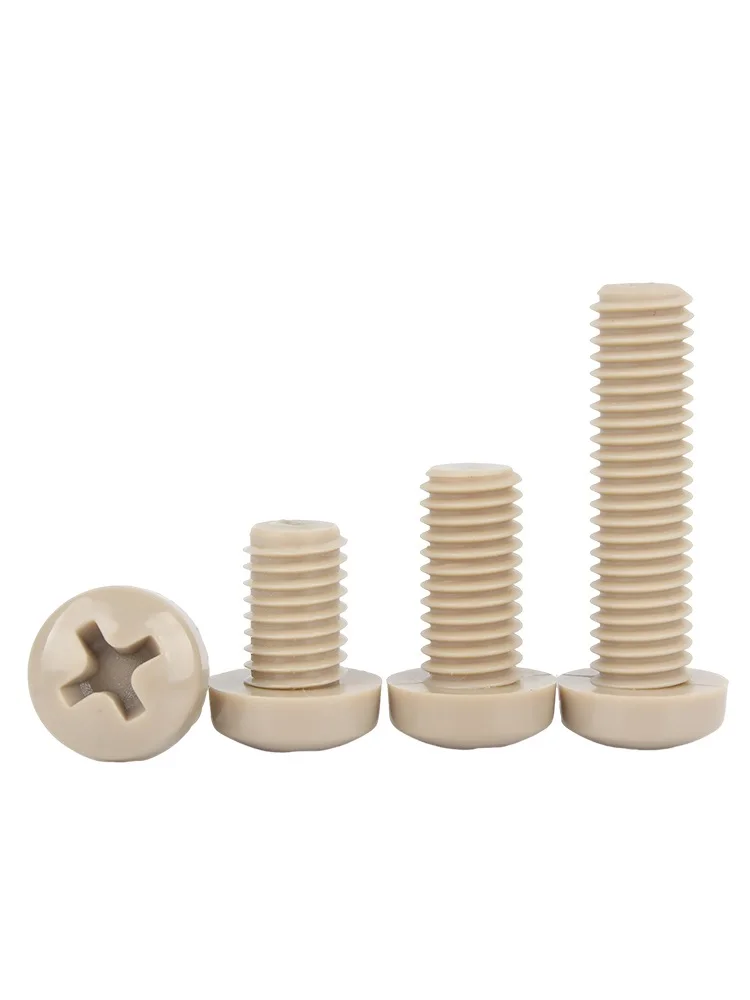 สกรูหัวกลมแบบ Phillips ขนาด M1.2 M1.4 M1.6 M2 M2.5 M3 M4 M5 M6 M8 ผลิตจากพลาสติก Peek ทนความร้อน ทนกรด ทนด่าง