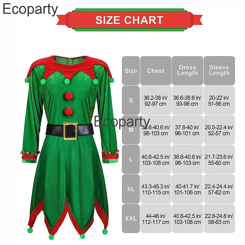 Costume de cosplay de père Noël de Noël pour femmes, tenues de fête de Noël du Nouvel An, robe verte, ceinture, chapeau, oreille d'elfe trempée, adultes et enfants, 2023